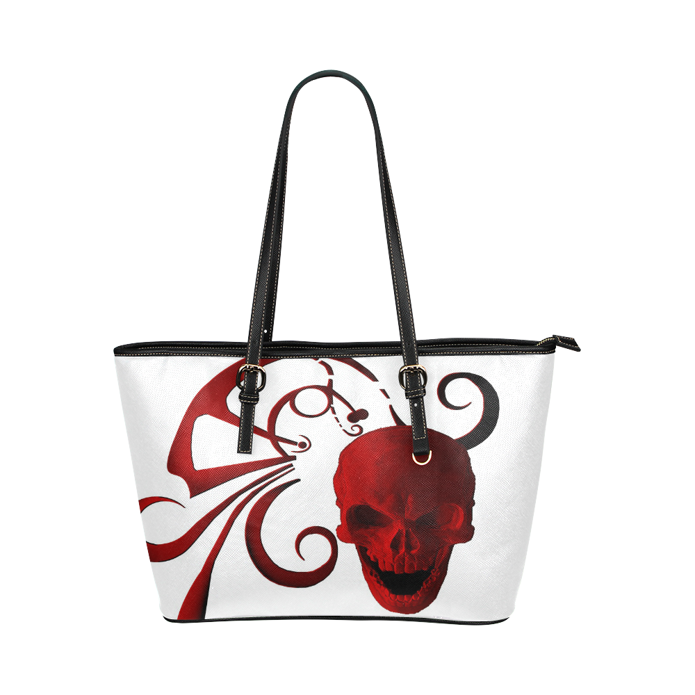 Red Skull and Red Curls Leather Tote Bag/Large (Model 1651)