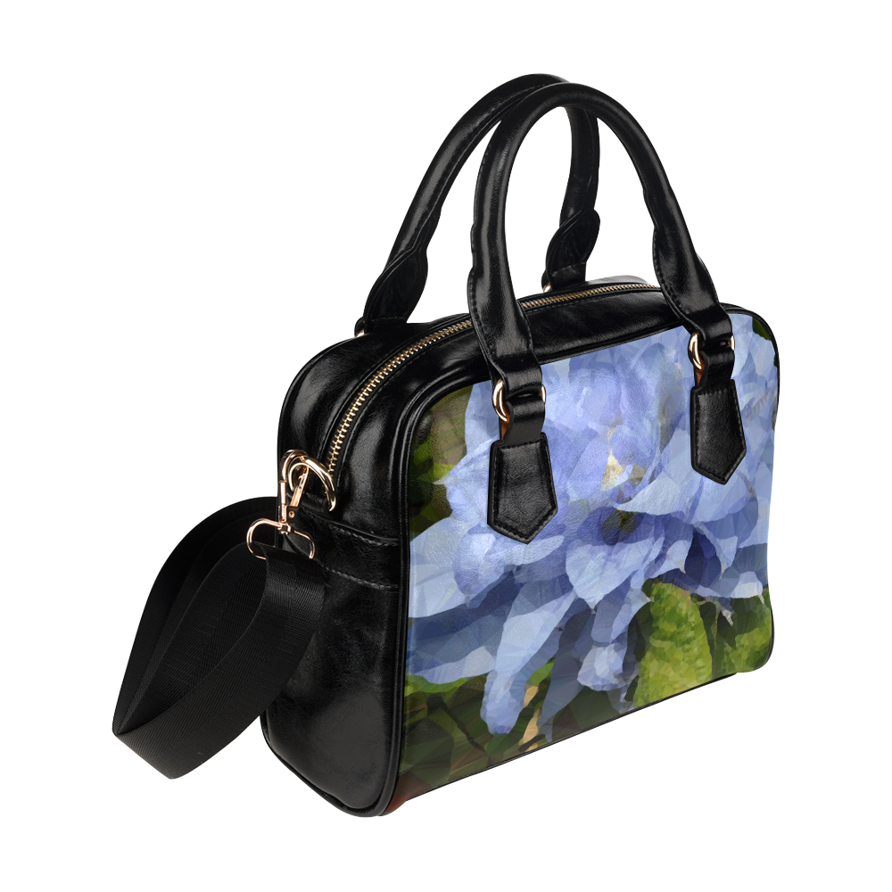 Blue Floral Low Poly Geometric Triangles Shoulder Handbag (Model 1634)