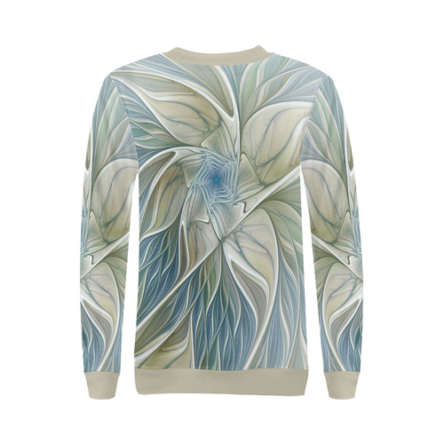 Floral Fantasy Pattern Abstract Blue Khaki Fractal All Over Print Crewneck Sweatshirt for Women (Model H18)