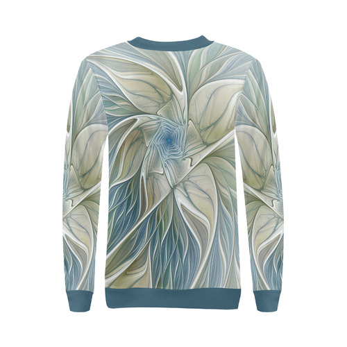 Floral Fantasy Pattern Abstract Blue Khaki Fractal All Over Print Crewneck Sweatshirt for Women (Model H18)