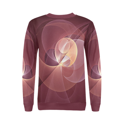 Movement Abstract Modern Wine Red Pink Fractal Art All Over Print Crewneck Sweatshirt for Women (Model H18)