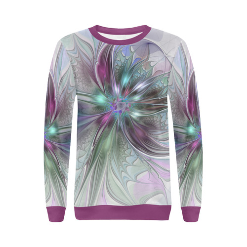 Colorful Fantasy Abstract Modern Fractal Flower All Over Print Crewneck Sweatshirt for Women (Model H18)