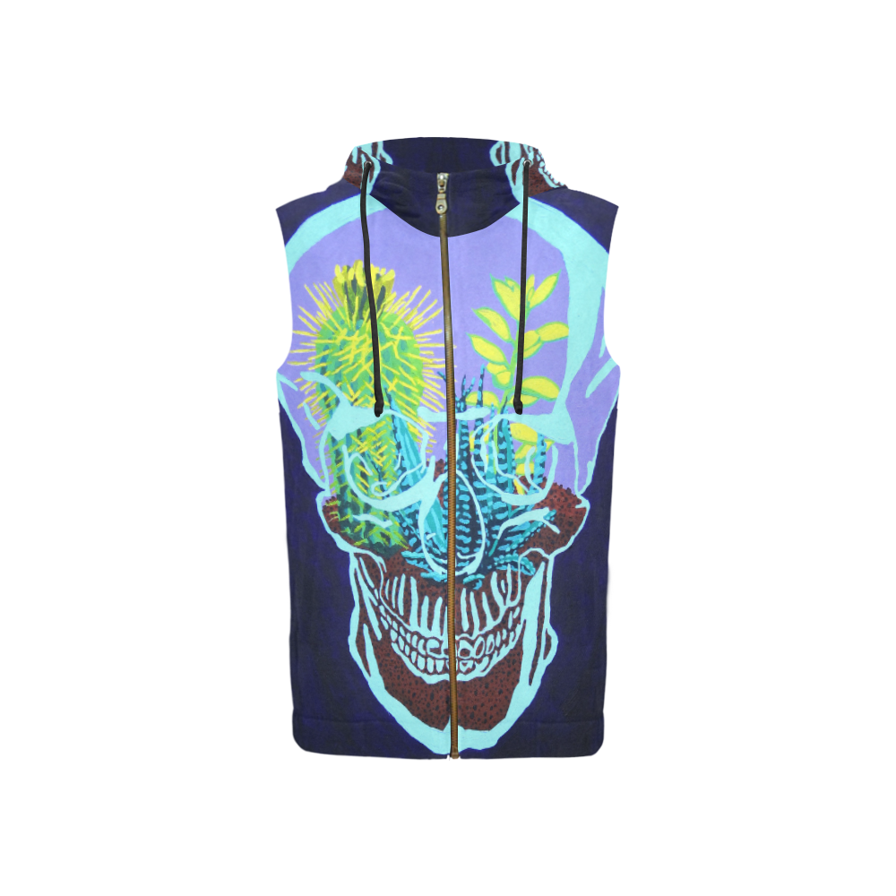 Skull Terrarium All Over Print Sleeveless Zip Up Hoodie for Women (Model H16)