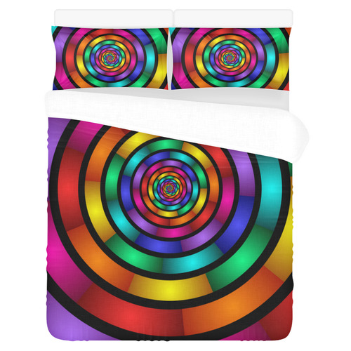 Round Psychedelic Colorful Modern Fractal Graphic 3-Piece Bedding Set