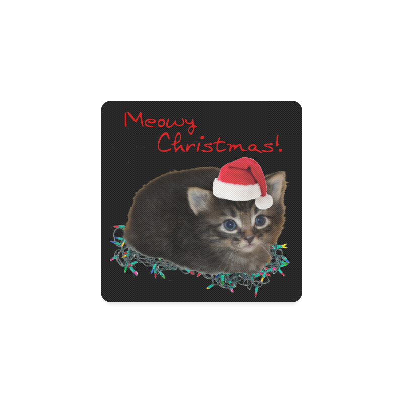 Meowy Christmas kitty Square Coaster