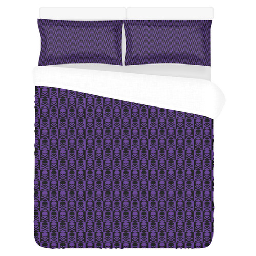 Gothic style Purple & Black Skulls 3-Piece Bedding Set