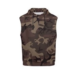 Camo Red Brown All Over Print Sleeveless Hoodie for Women (Model H15)