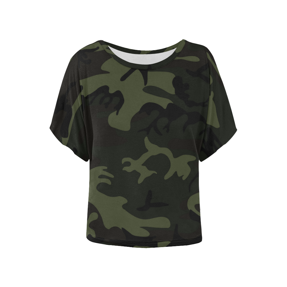 Camo Green Women's Batwing-Sleeved Blouse T shirt (Model T44)