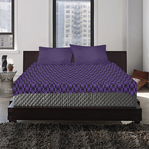 Gothic style Purple & Black Skulls 3-Piece Bedding Set