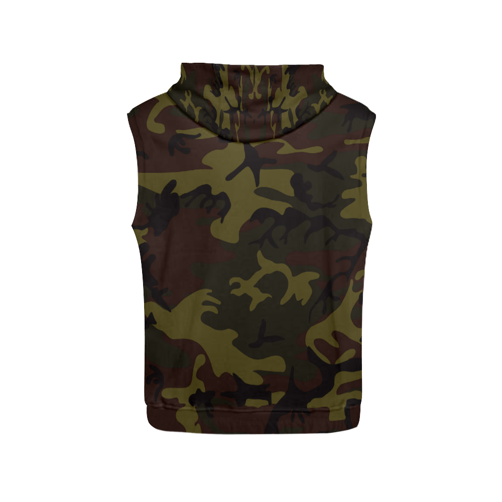 Camo Green Brown All Over Print Sleeveless Hoodie for Women (Model H15)