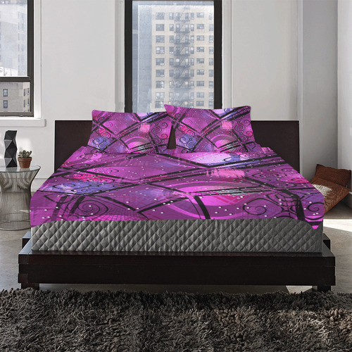 Pink to Purple Color mix 3-Piece Bedding Set