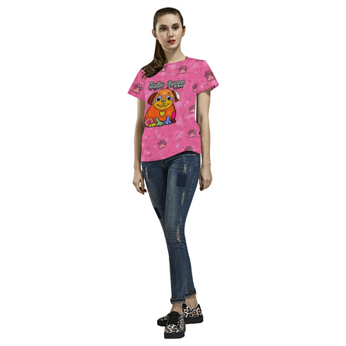 Hello Doggy by Nico Bielow All Over Print T-Shirt for Women (USA Size) (Model T40)