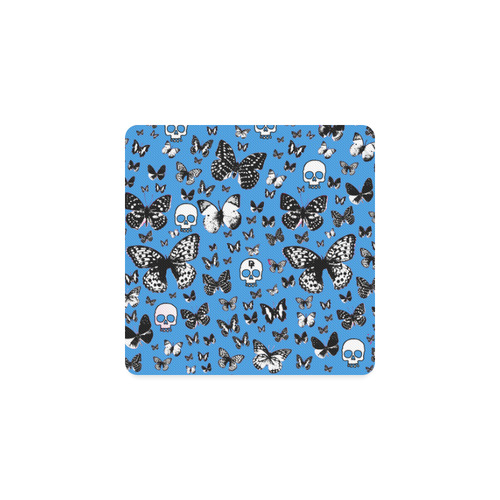 Skulls & butterflies blue Square Coaster