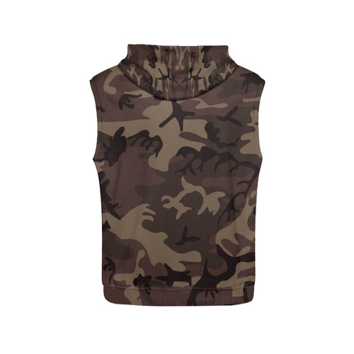 Camo Red Brown All Over Print Sleeveless Hoodie for Women (Model H15)