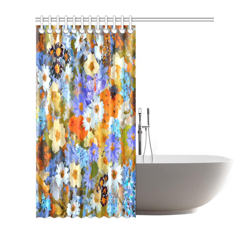 Flower Garden Low Poly Geometric Floral Shower Curtain 72"x72"