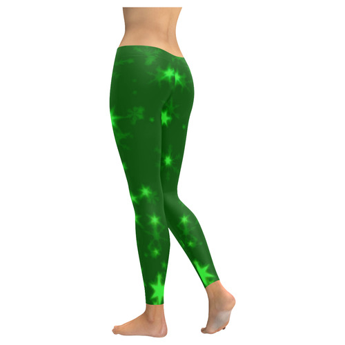 Blurry Stars green by FeelGood Women's Low Rise Leggings (Invisible Stitch) (Model L05)