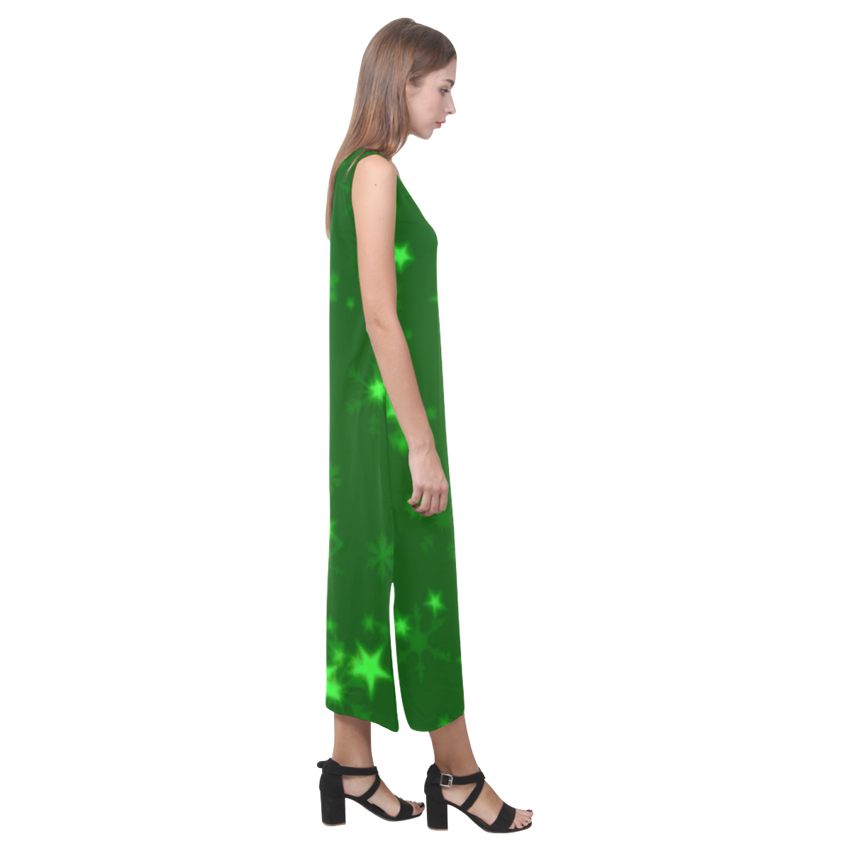 Blurry Stars green by FeelGood Phaedra Sleeveless Open Fork Long Dress (Model D08)