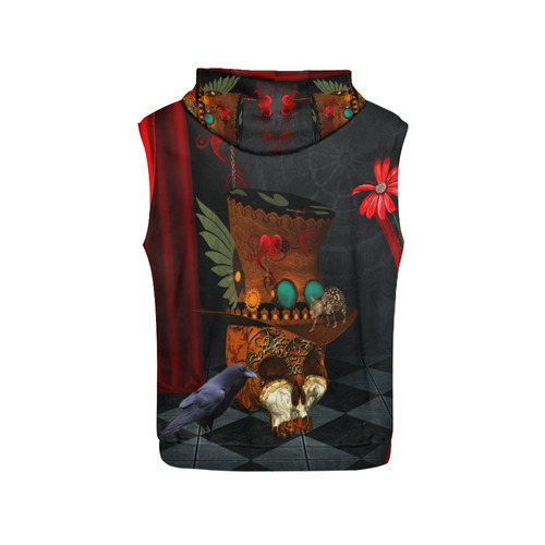 Steampunk skull with rat and hat All Over Print Sleeveless Hoodie for Men (Model H15)