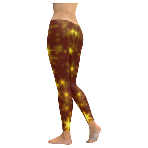 Blurry Stars golden by FeelGood Women's Low Rise Leggings (Invisible Stitch) (Model L05)