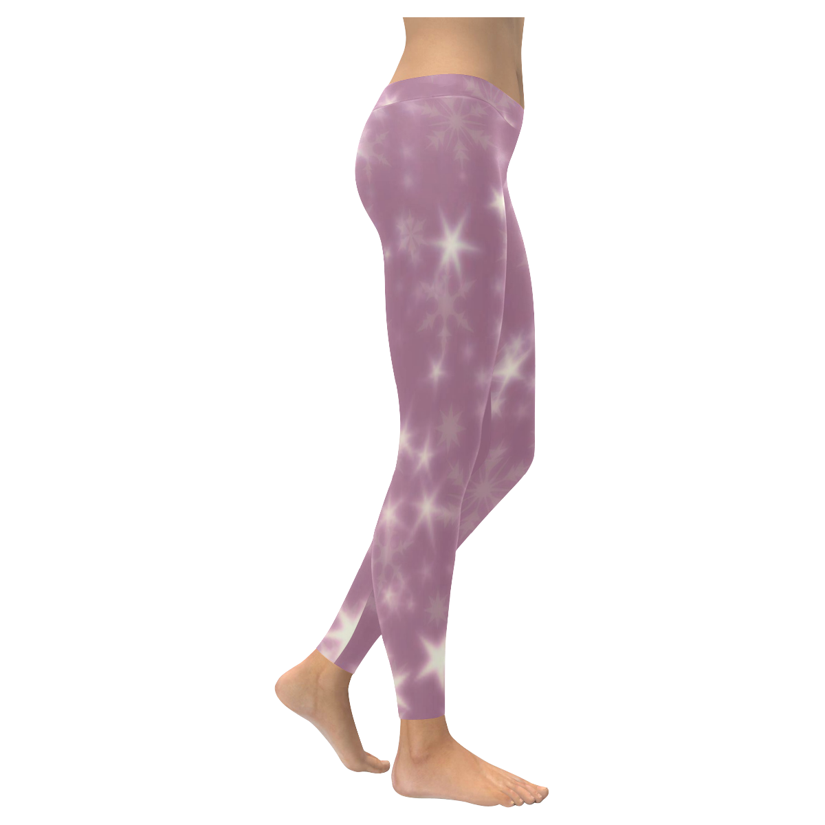 Blurry Stars lilac by FeelGood Women's Low Rise Leggings (Invisible Stitch) (Model L05)