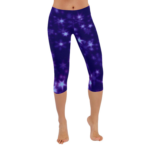 Blurry Stars blue by FeelGood Women's Low Rise Capri Leggings (Invisible Stitch) (Model L08)