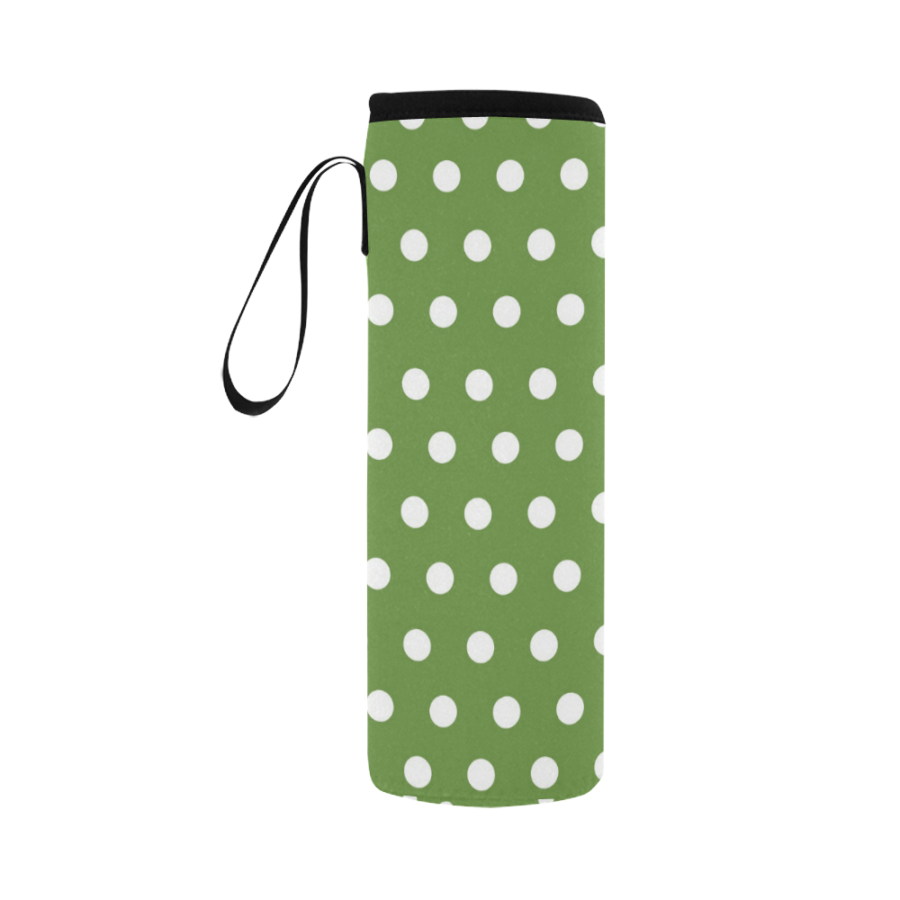 Dots Olive Neoprene Water Bottle Pouch/Large