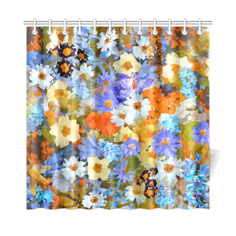 Flower Garden Low Poly Geometric Floral Shower Curtain 72"x72"