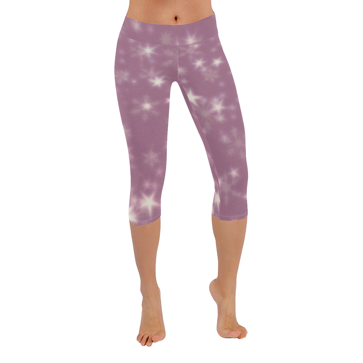 Blurry Stars lilac by FeelGood Women's Low Rise Capri Leggings (Invisible Stitch) (Model L08)