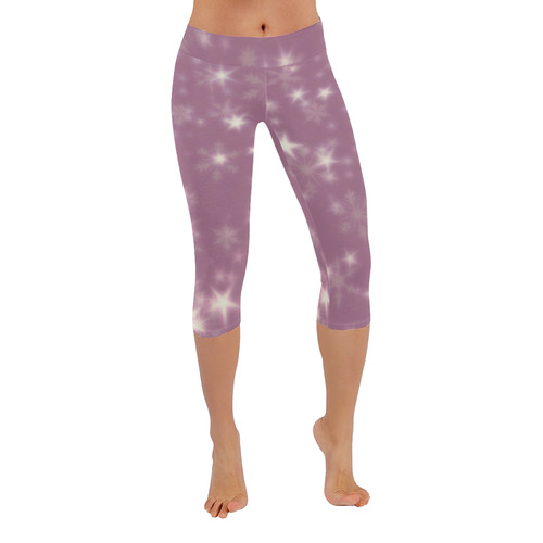 Blurry Stars lilac by FeelGood Women's Low Rise Capri Leggings (Invisible Stitch) (Model L08)