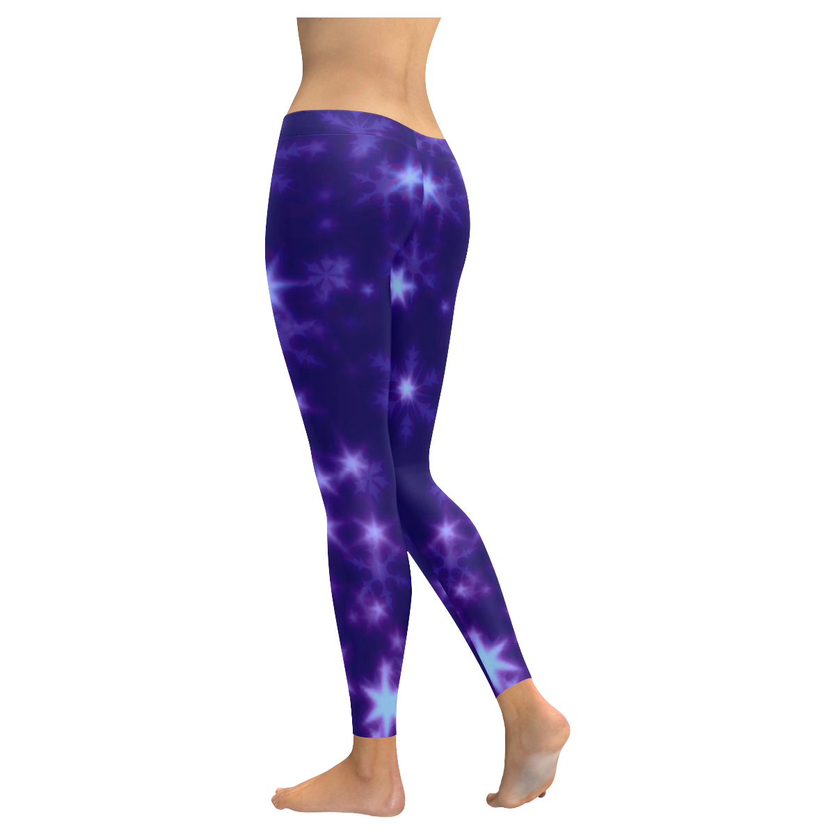 Blurry Stars blue by FeelGood Women's Low Rise Leggings (Invisible Stitch) (Model L05)