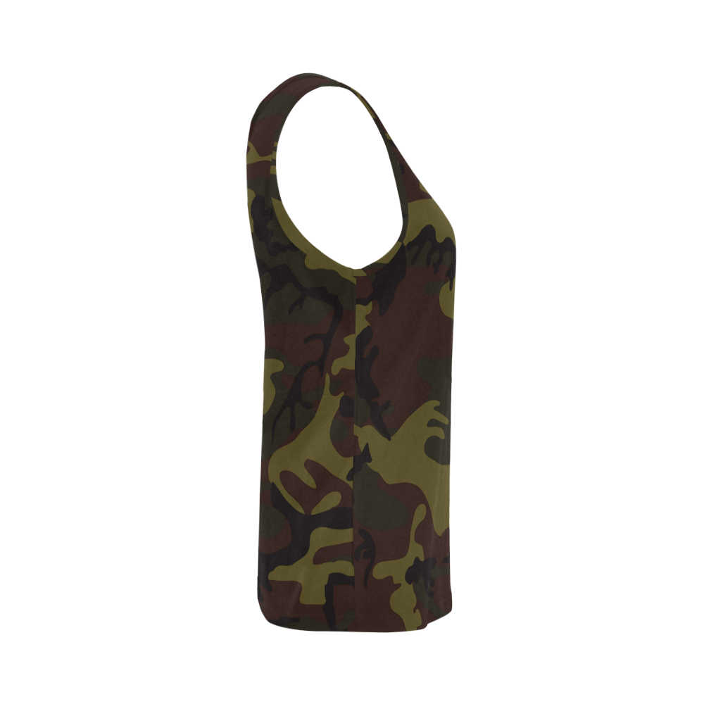 Camo Green Brown All Over Print Tank Top for Women (Model T43)