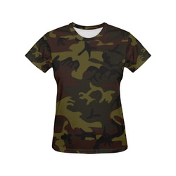Camo Green Brown All Over Print T-Shirt for Women (USA Size) (Model T40)