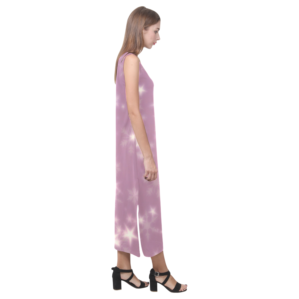Blurry Stars lilac by FeelGood Phaedra Sleeveless Open Fork Long Dress (Model D08)