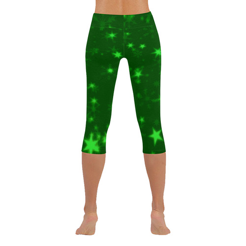Blurry Stars green by FeelGood Women's Low Rise Capri Leggings (Invisible Stitch) (Model L08)