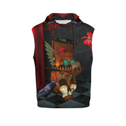 Steampunk skull with rat and hat All Over Print Sleeveless Hoodie for Men (Model H15)