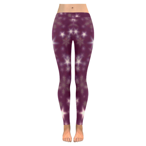 Blurry Stars plum by FeelGood Women's Low Rise Leggings (Invisible Stitch) (Model L05)