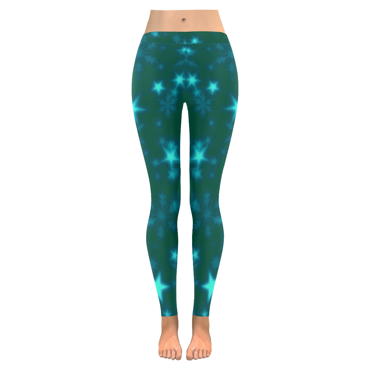 Blurry Stars teal by FeelGood Women's Low Rise Leggings (Invisible Stitch) (Model L05)