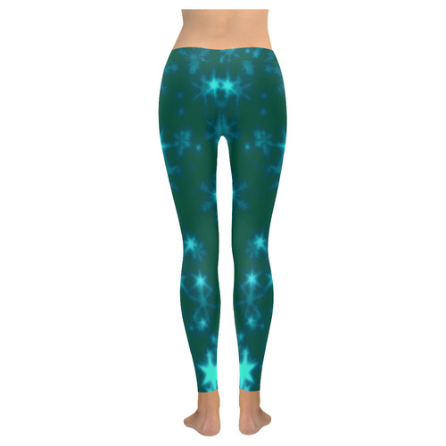 Blurry Stars teal by FeelGood Women's Low Rise Leggings (Invisible Stitch) (Model L05)
