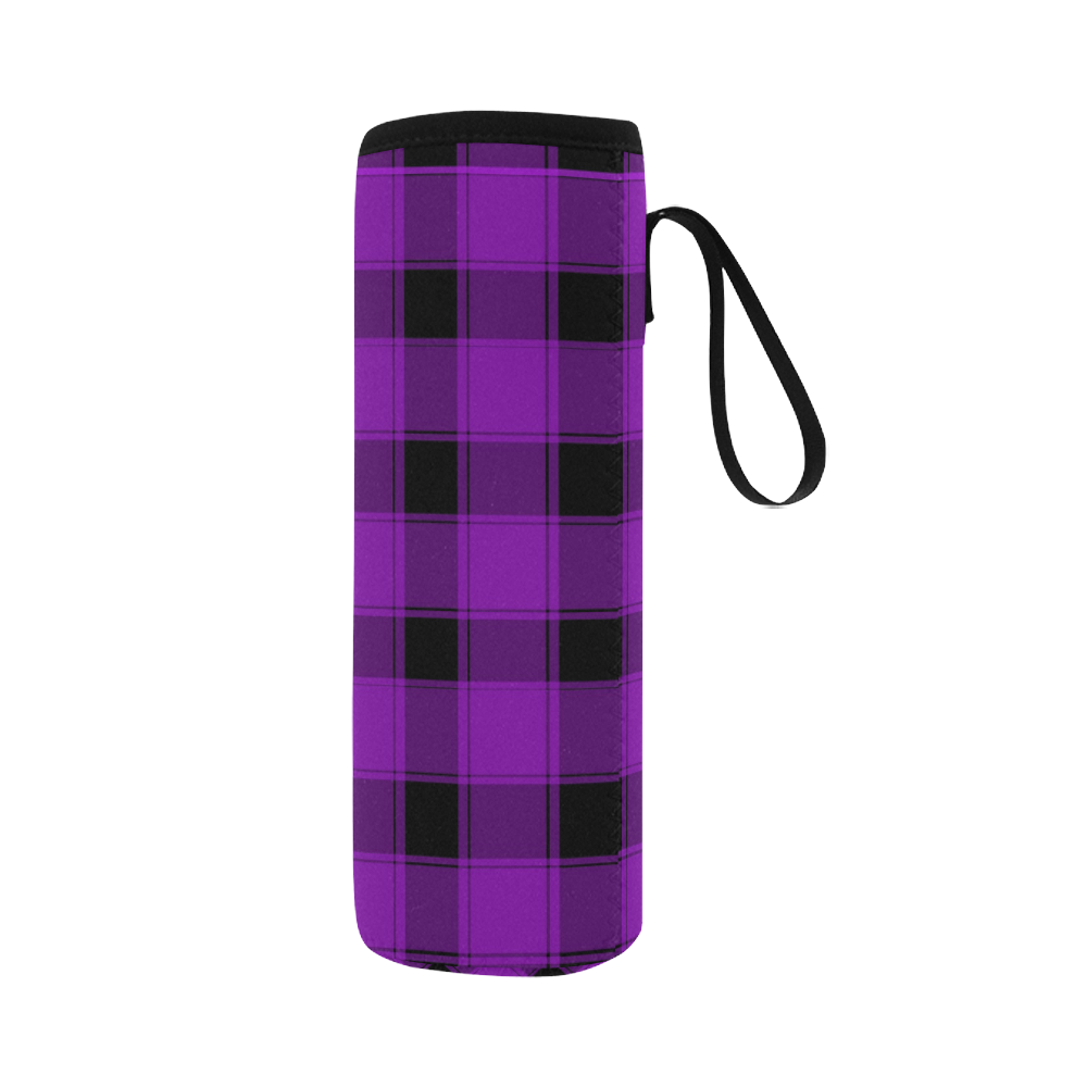 Plaid Purple Neoprene Water Bottle Pouch/Large