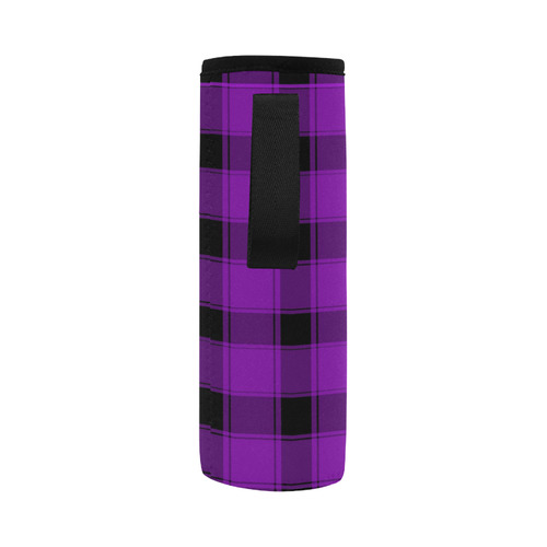 Plaid Purple Neoprene Water Bottle Pouch/Large