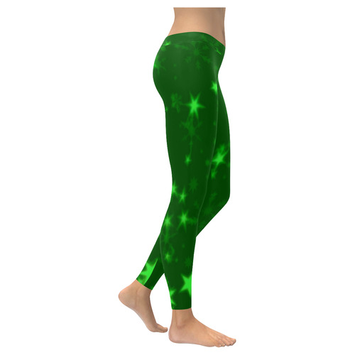 Blurry Stars green by FeelGood Women's Low Rise Leggings (Invisible Stitch) (Model L05)