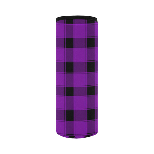 Plaid Purple Neoprene Water Bottle Pouch/Large