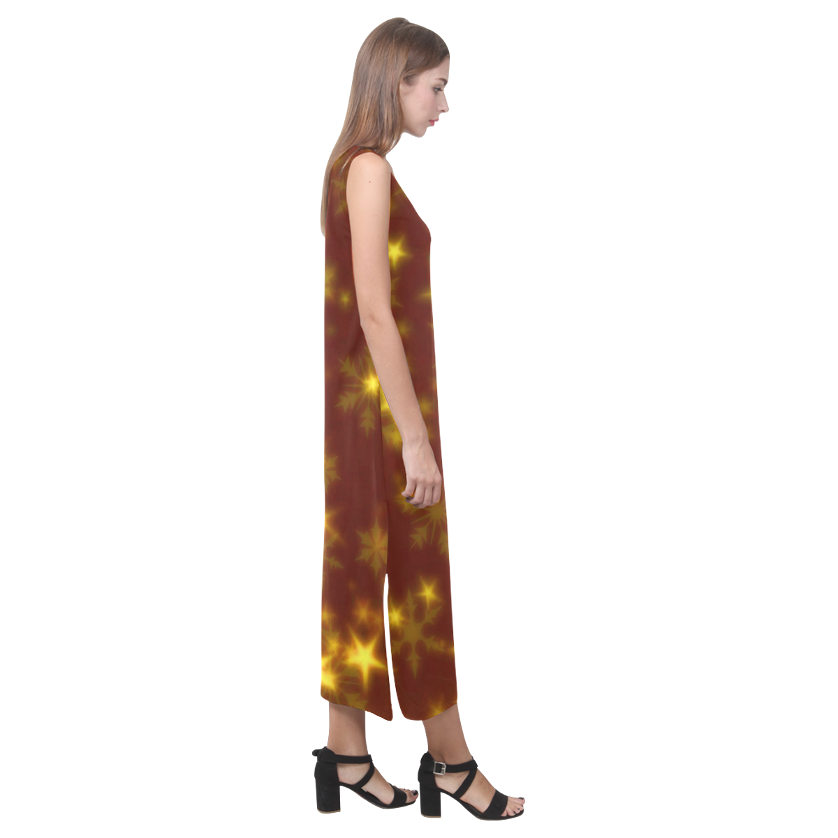 Blurry Stars golden by FeelGood Phaedra Sleeveless Open Fork Long Dress (Model D08)