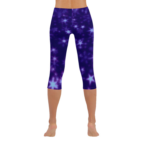 Blurry Stars blue by FeelGood Women's Low Rise Capri Leggings (Invisible Stitch) (Model L08)