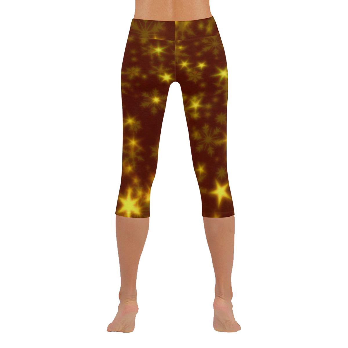Blurry Stars golden by FeelGood Women's Low Rise Capri Leggings (Invisible Stitch) (Model L08)