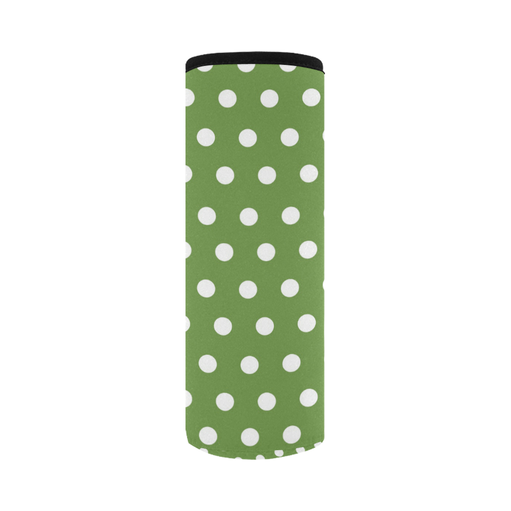 Dots Olive Neoprene Water Bottle Pouch/Large