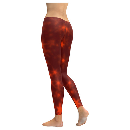 Blurry Stars red by FeelGood Women's Low Rise Leggings (Invisible Stitch) (Model L05)