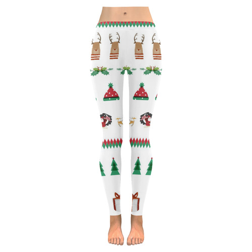 Leggings Christmas Tree Santa Reindeer Presents Red Green Women's Low Rise Leggings (Invisible Stitch) (Model L05)