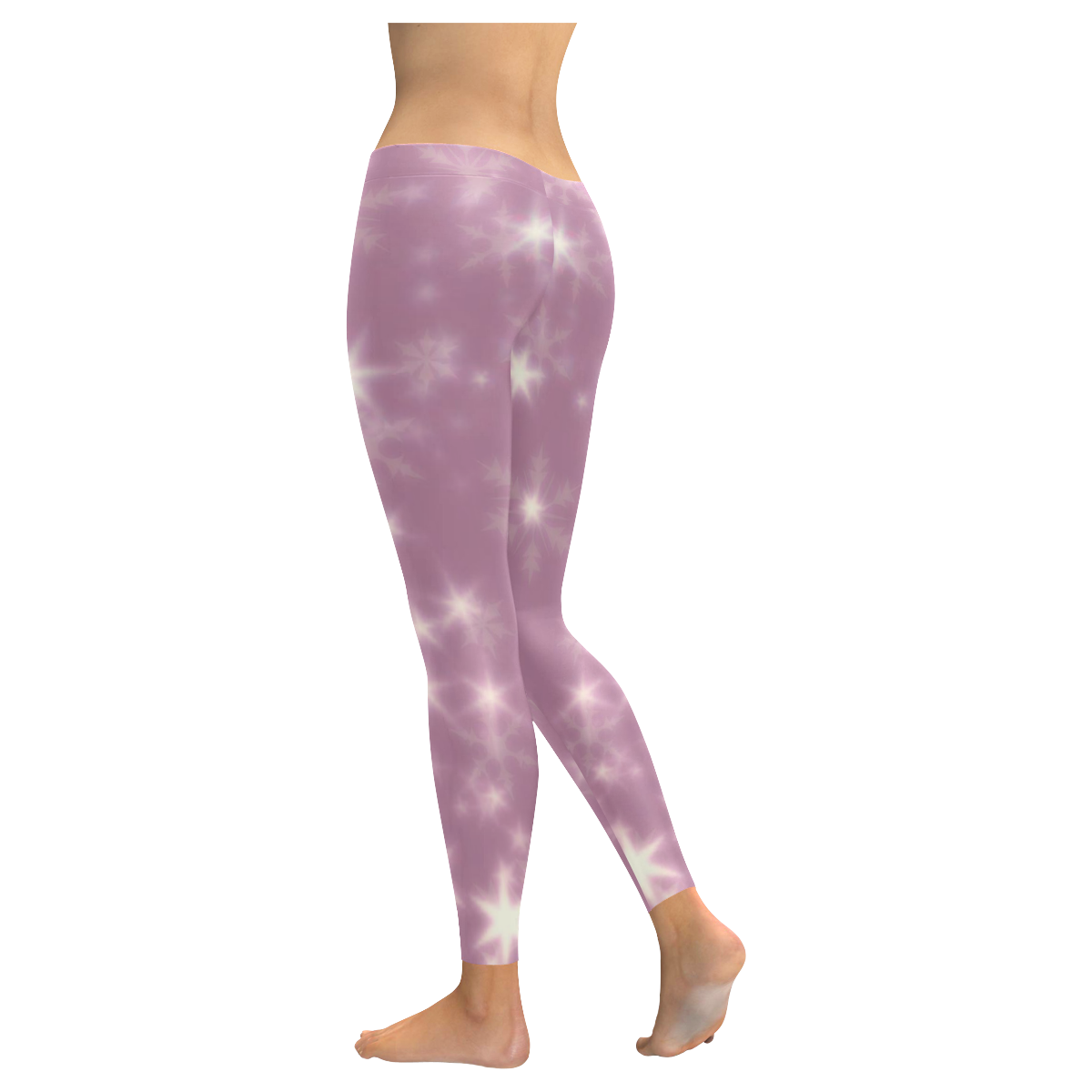 Blurry Stars lilac by FeelGood Women's Low Rise Leggings (Invisible Stitch) (Model L05)