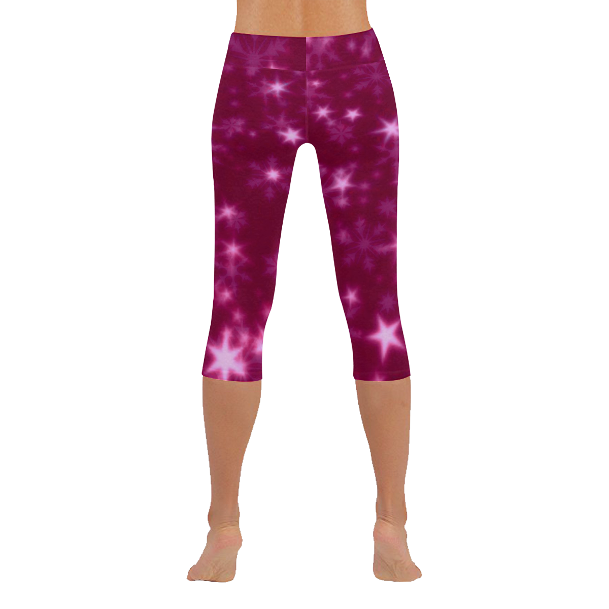 Blurry Stars pink by FeelGood Women's Low Rise Capri Leggings (Invisible Stitch) (Model L08)